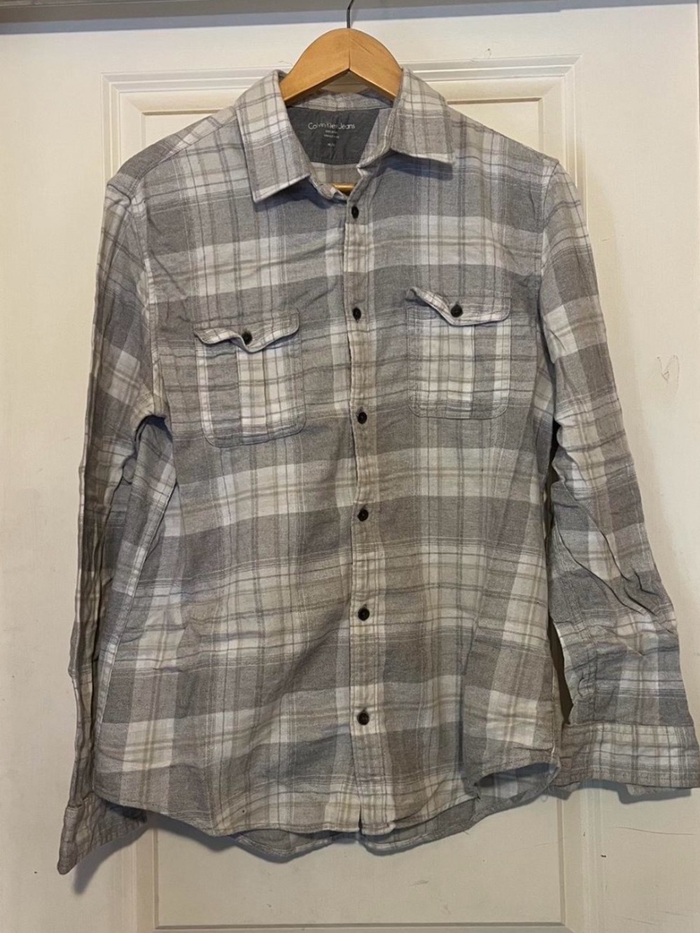 Calvin Klein Jeans Gray and White Plaid Shirt